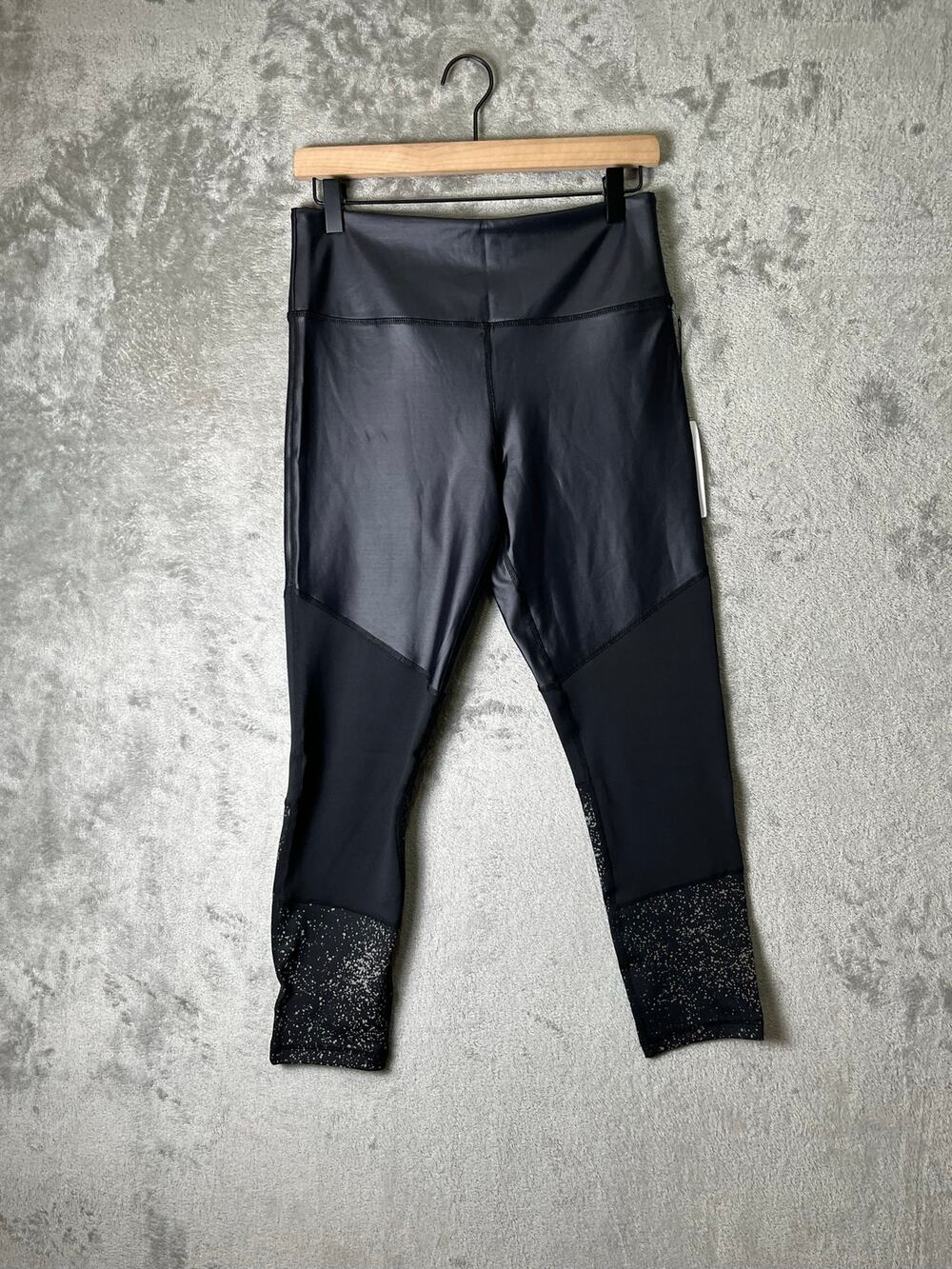 Zyia Active Light n‎ Tight Hi Rise 7/8 Leggings Black Reflective Metallic 12 New